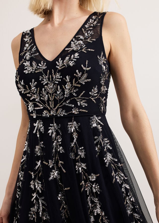 Navy Phase Eight Marissa Beaded Dress | 8562JELAS