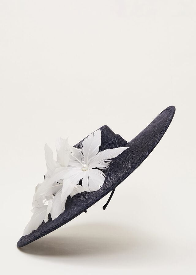 Navy Phase Eight Navy Flower Boater Fascinator Hats | 4976TLMUN