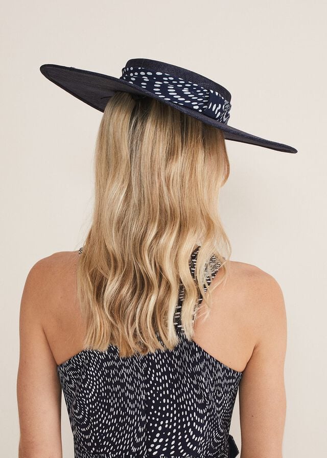 Navy Phase Eight Navy Spotted Trim Boater Fascinator Hats | 0364DMYLV
