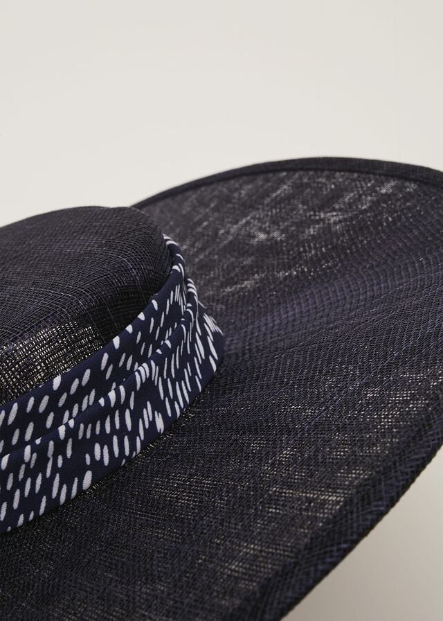 Navy Phase Eight Navy Spotted Trim Boater Fascinator Hats | 0364DMYLV