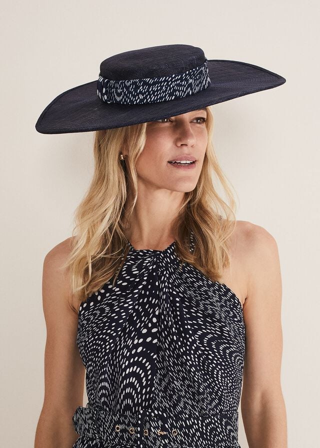 Navy Phase Eight Navy Spotted Trim Boater Fascinator Hats | 0364DMYLV