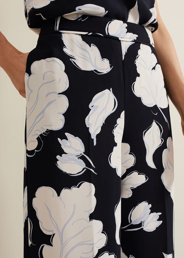 Navy Phase Eight Noelle Floral Print Culotte Trousers | 1748DBPJR