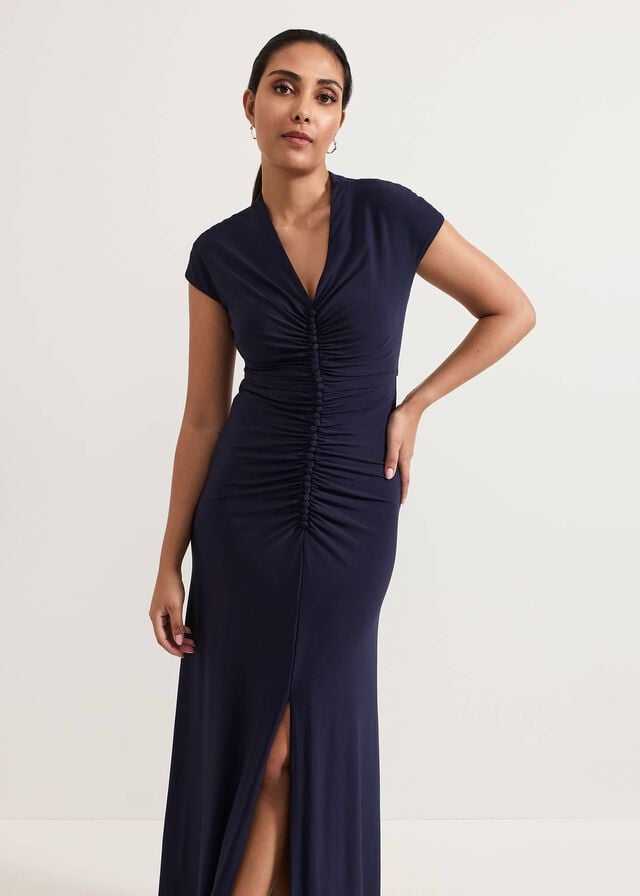 Navy Phase Eight Petite Daisy Ruched Dress | 5763QNVST