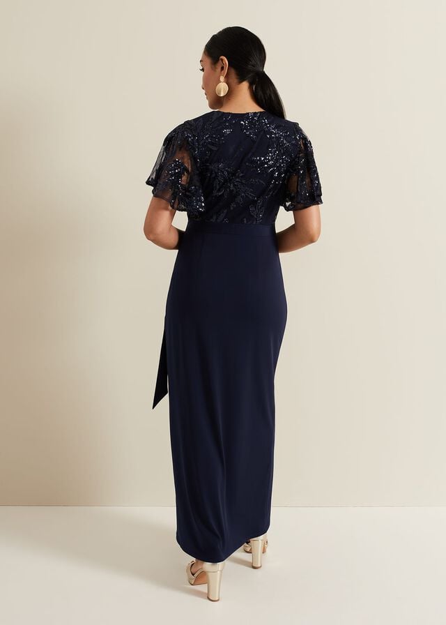 Navy Phase Eight Petite Minty Sequin Bodice Dress | 4361YVQXT
