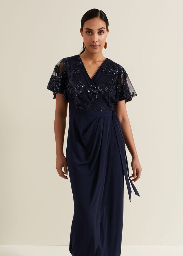 Navy Phase Eight Petite Minty Sequin Bodice Dress | 4361YVQXT