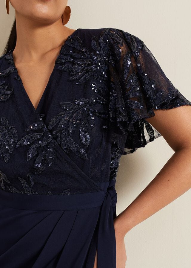 Navy Phase Eight Petite Minty Sequin Bodice Dress | 4361YVQXT