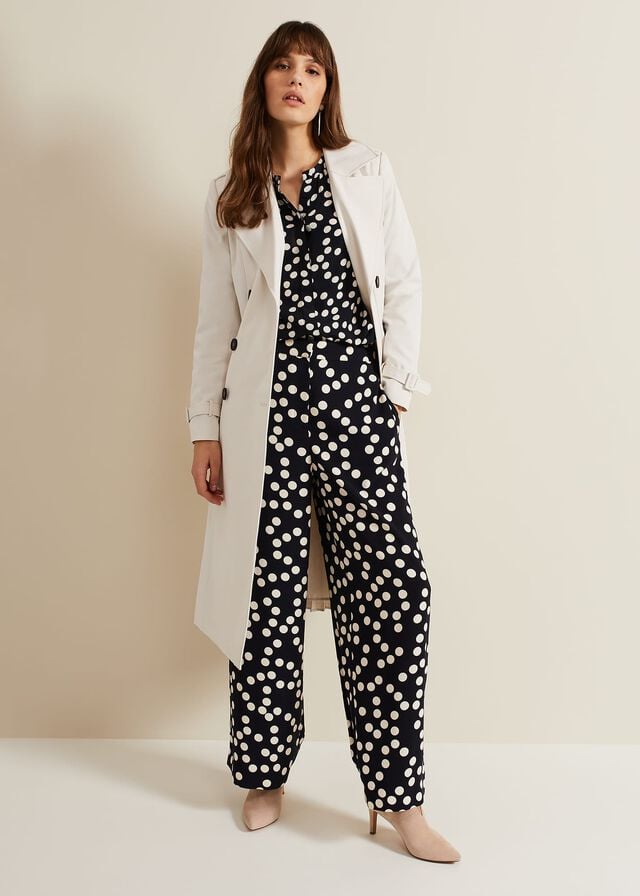 Navy Phase Eight Peyton Polka Dot Frill Shirts | 9637CDRXI