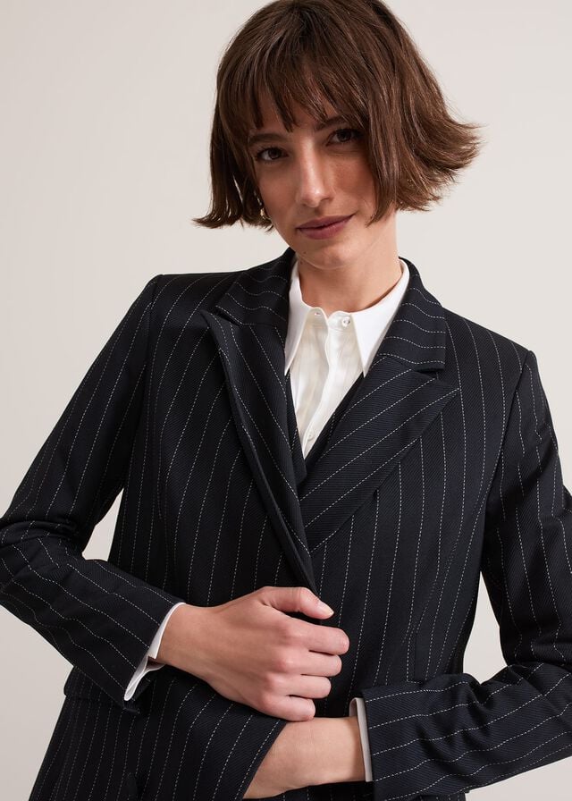 Navy Phase Eight Pia Pinstripe Jackets | 7803TQOUZ