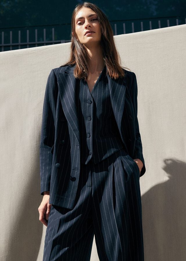 Navy Phase Eight Pia Pinstripe Jackets | 7803TQOUZ