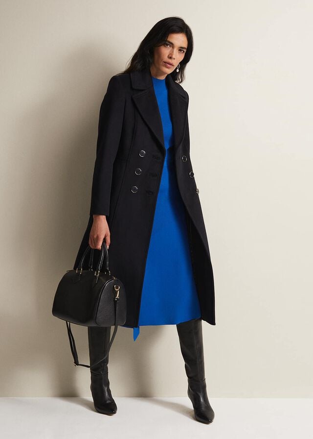 Navy Phase Eight Sandra Wool Long Smart Coats | 6329SBIVF