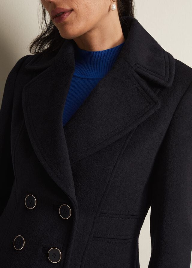 Navy Phase Eight Sandra Wool Long Smart Coats | 6329SBIVF