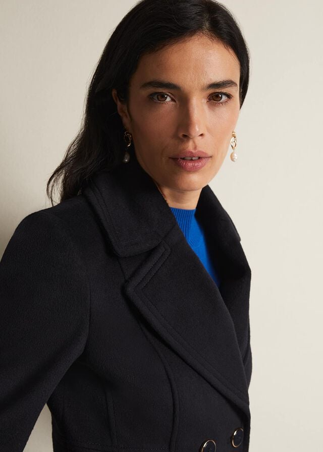 Navy Phase Eight Sandra Wool Long Smart Coats | 6329SBIVF