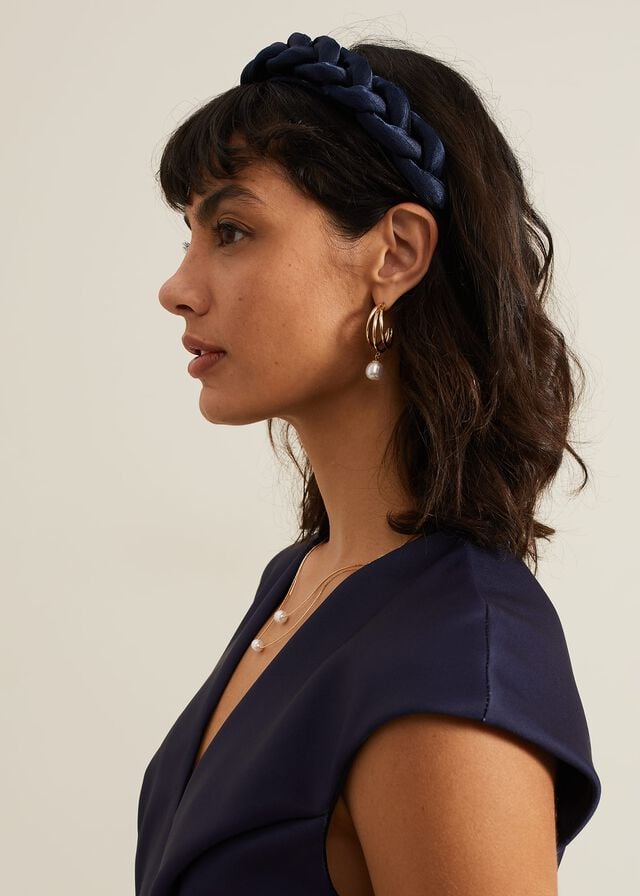 Navy Phase Eight Satin Plaited Hats | 4563NCSQT