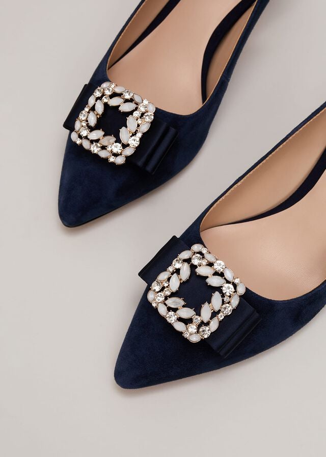 Navy Phase Eight Suede Embellished Kitten Heels | 4120LTRAB