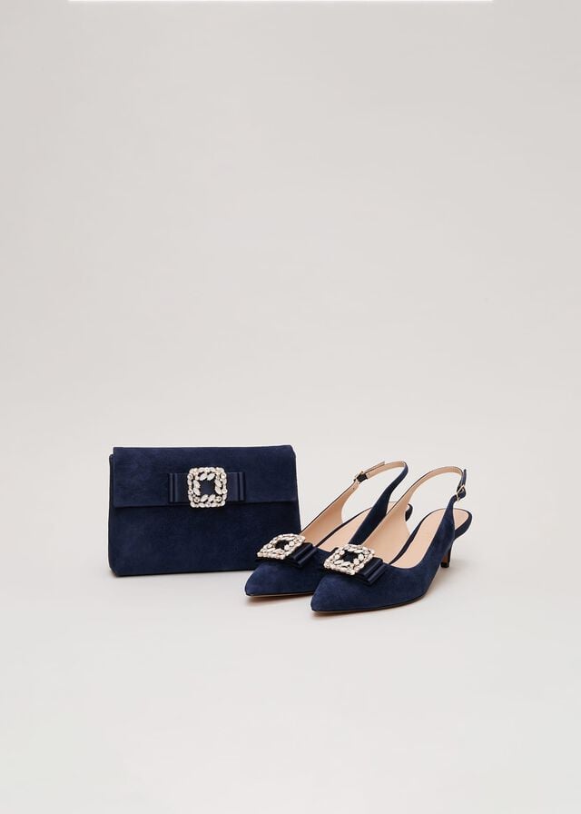 Navy Phase Eight Suede Embellished Kitten Heels | 4120LTRAB