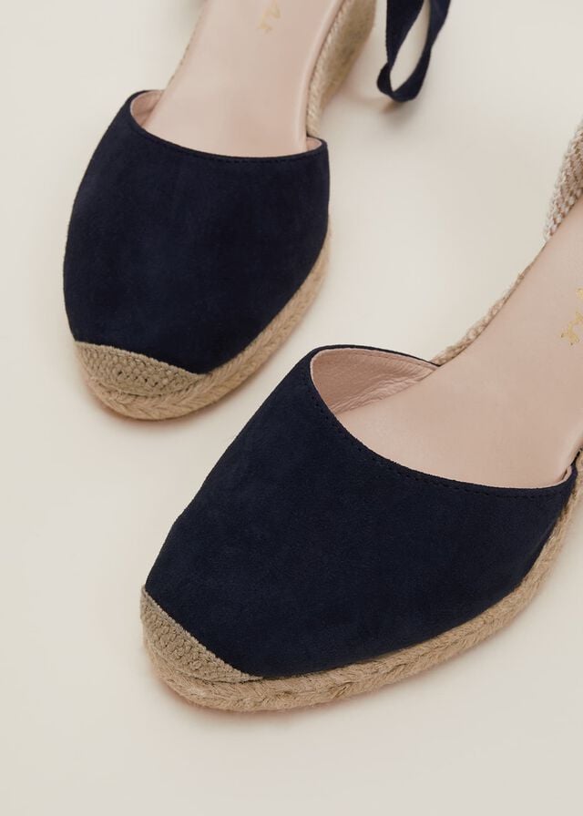 Navy Phase Eight Suede Tie Espadrille Heels | 1495MKIBD