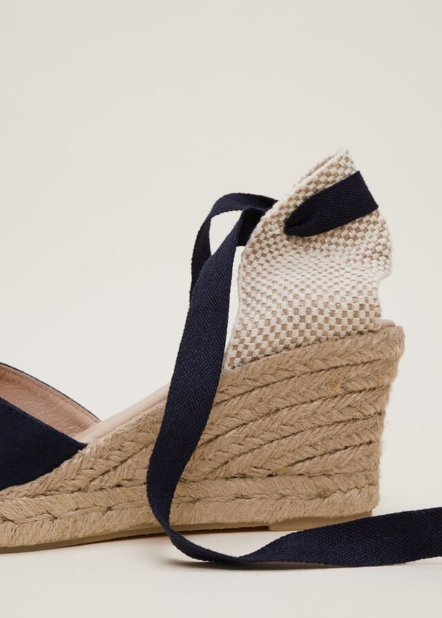 Navy Phase Eight Suede Tie Espadrille Heels | 1495MKIBD