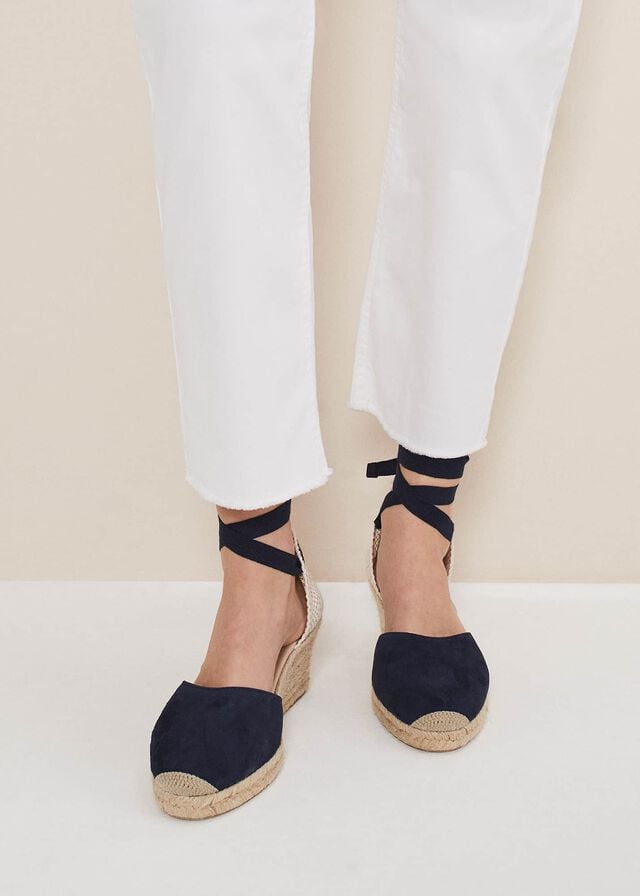 Navy Phase Eight Suede Tie Espadrille Heels | 1495MKIBD