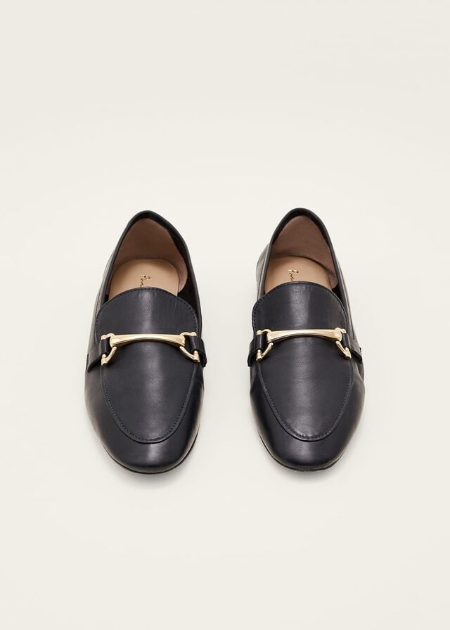 Navy Phase Eight T-Bar Leather Flats | 6438ZQYBI