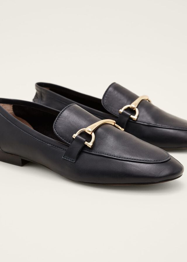 Navy Phase Eight T-Bar Leather Flats | 6438ZQYBI