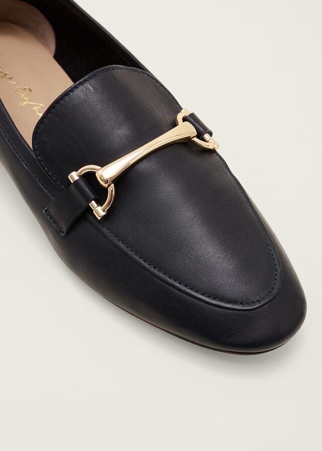 Navy Phase Eight T-Bar Leather Flats | 6438ZQYBI