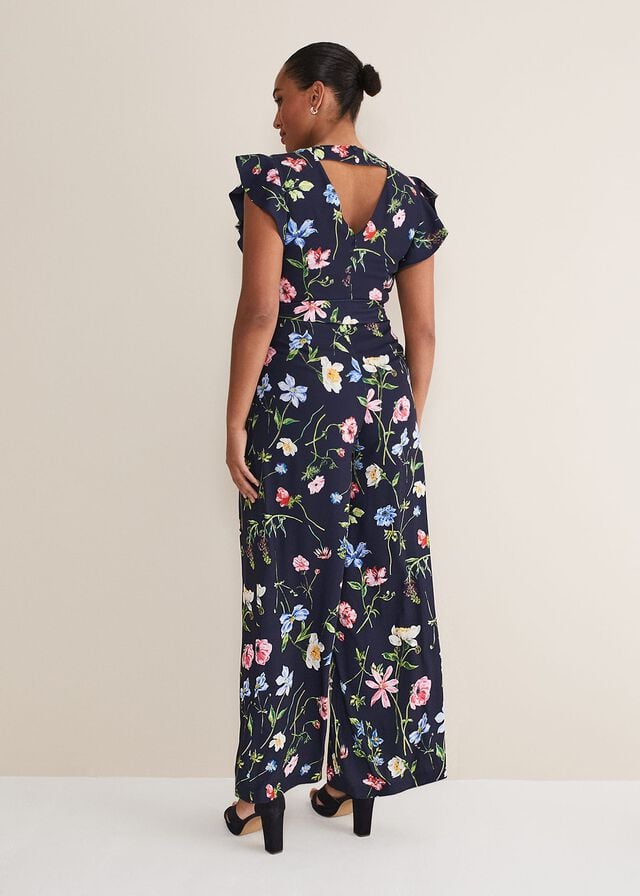 Navy / Multicolor Phase Eight Kallie Floral Wide Leg Jumpsuit | 5936WXTMO