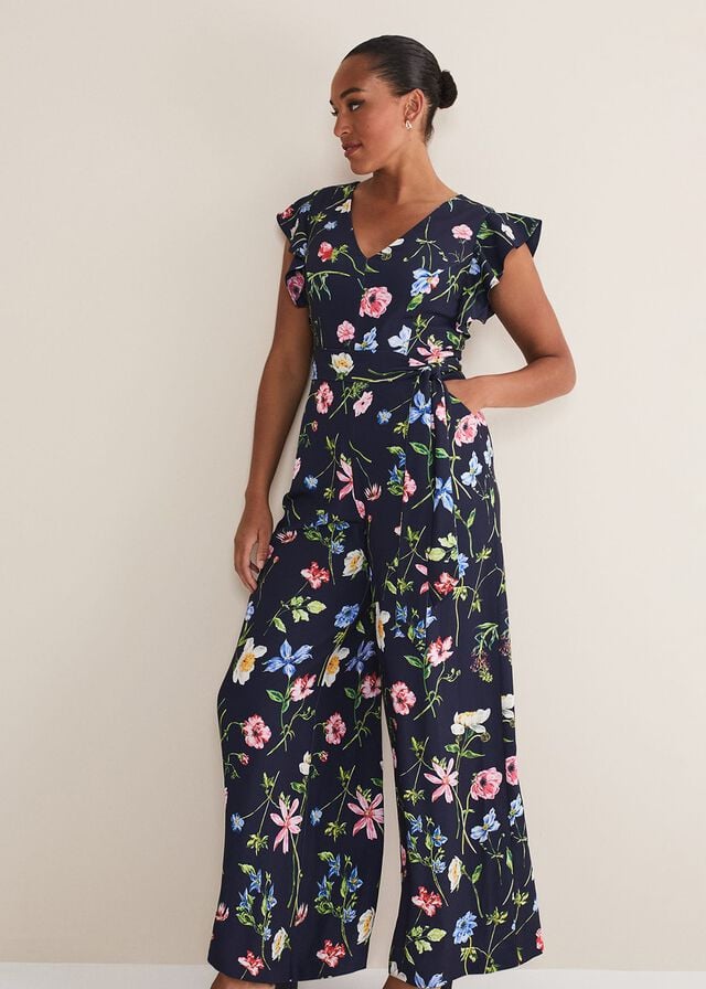 Navy / Multicolor Phase Eight Kallie Floral Wide Leg Jumpsuit | 5936WXTMO