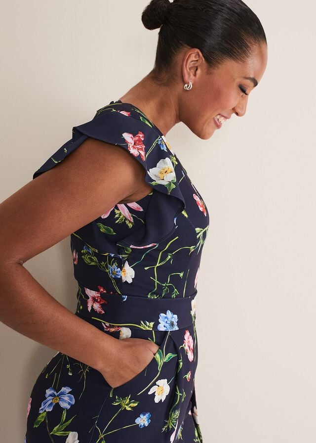 Navy / Multicolor Phase Eight Kallie Floral Wide Leg Jumpsuit | 5936WXTMO