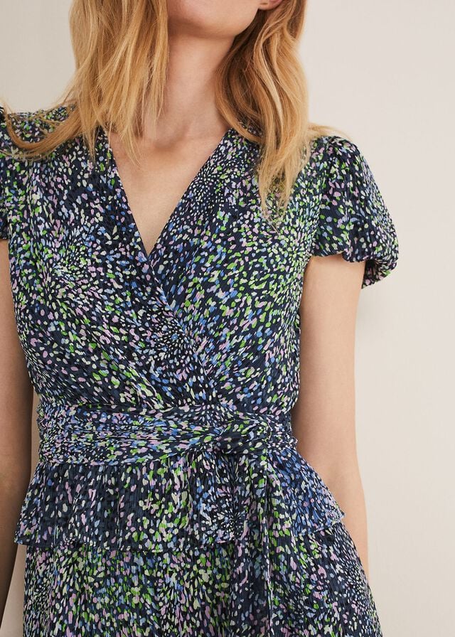 Navy / Multicolor Phase Eight Leora Wrap Printed Plisse Jumpsuit | 0945PMGQR