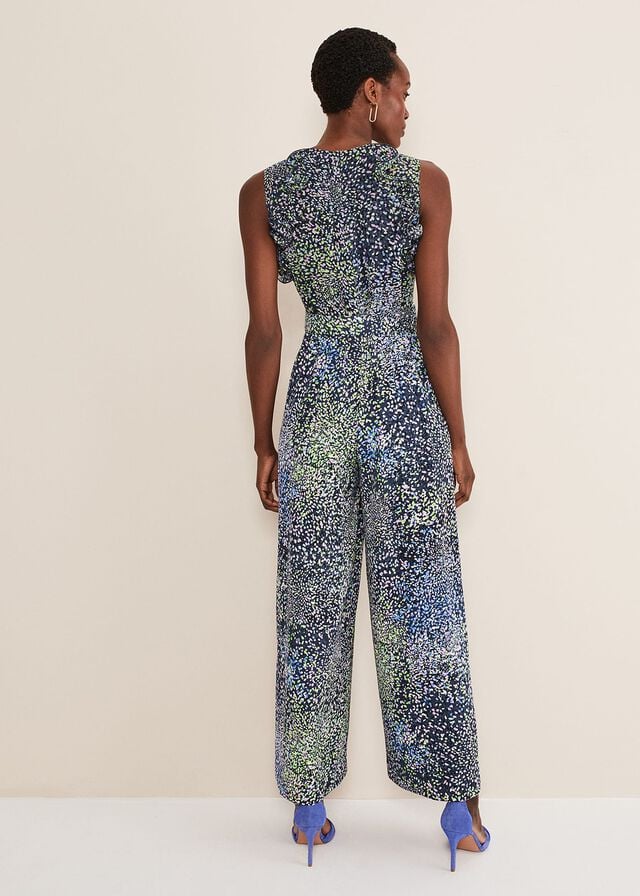 Navy / Multicolor Phase Eight Maggie Ditsy Ruffle Jumpsuit | 2136QYJRX