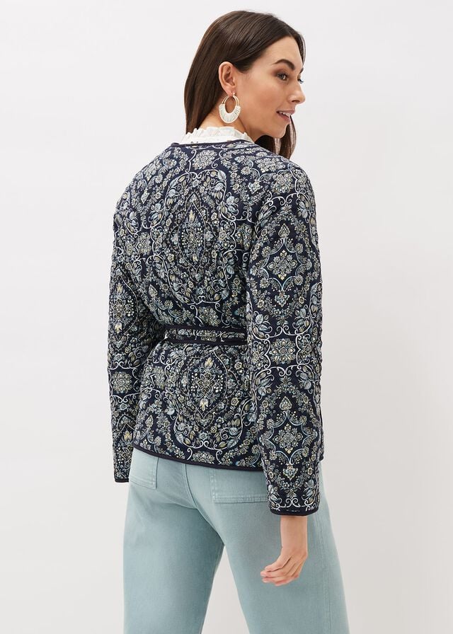 Navy / Multicolor Phase Eight Polly Paisley Reversible Quilted Jackets | 4378CPXEK