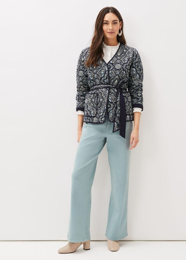 Navy / Multicolor Phase Eight Polly Paisley Reversible Quilted Jackets | 4378CPXEK