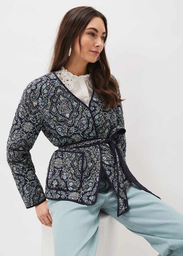 Navy / Multicolor Phase Eight Polly Paisley Reversible Quilted Jackets | 4378CPXEK