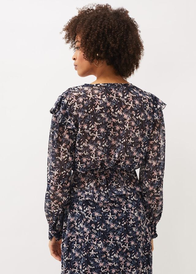 Navy / Pink Phase Eight Lola Floral Co-Ord Shirts | 8194DXQBS