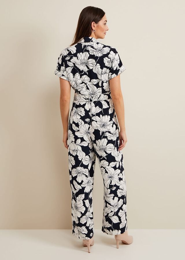 Navy / White Phase Eight Constance Floral Jumpsuit | 2354ZQTGY