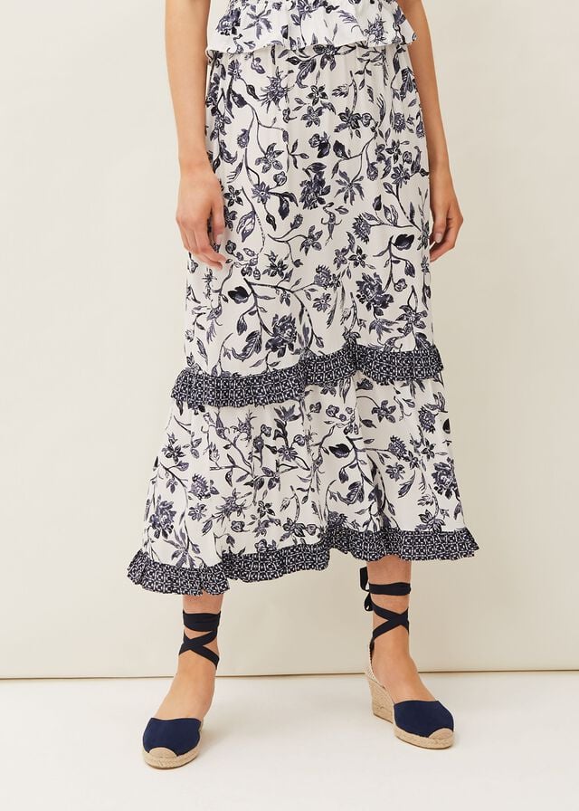 Navy / White Phase Eight Ferne Floral Co-Ord Skirts | 5807NTJLD