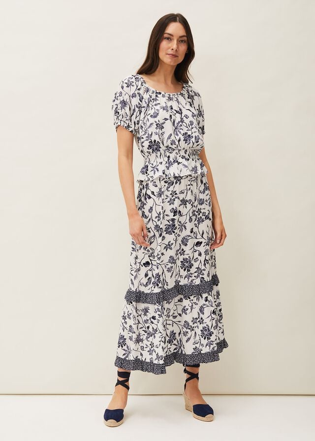 Navy / White Phase Eight Ferne Floral Co-Ord Skirts | 5807NTJLD