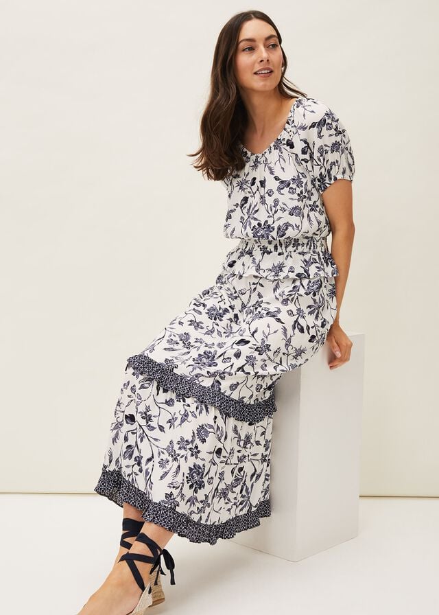 Navy / White Phase Eight Ferne Floral Co-Ord Skirts | 5807NTJLD