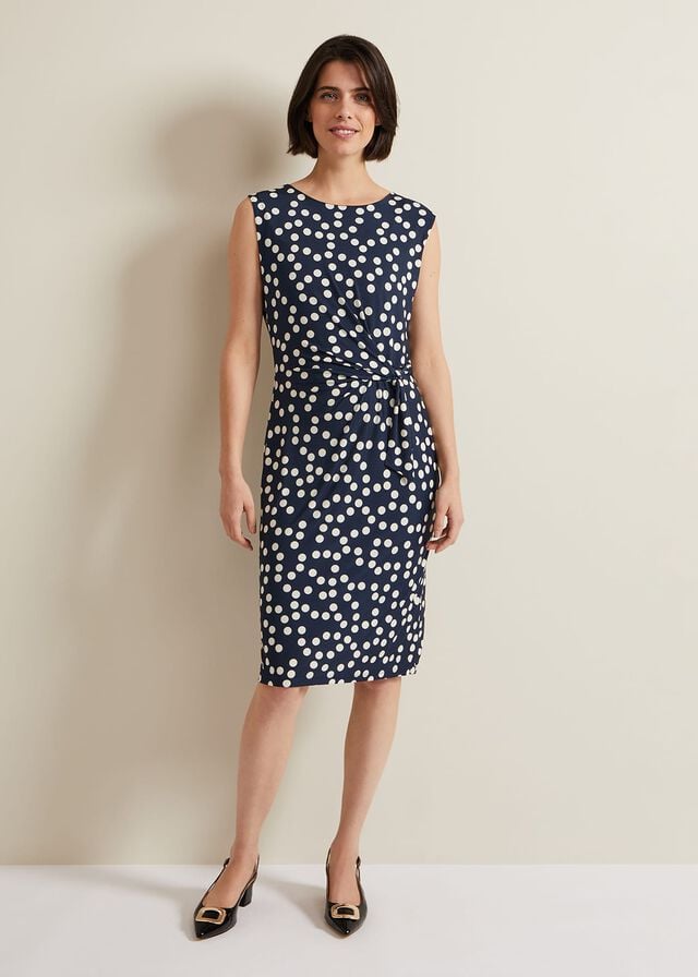 Navy / White Phase Eight Josey Spot Bodycon Dress | 0957CPYRZ