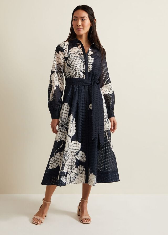 Navy / White Phase Eight Natalie Floral Dress | 9652HYEMA