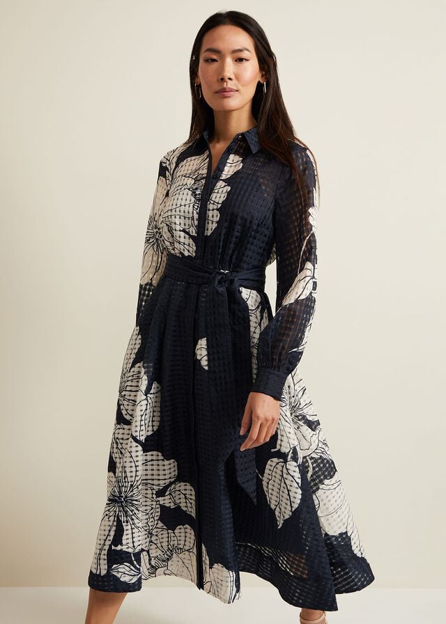 Navy / White Phase Eight Natalie Floral Dress | 9652HYEMA