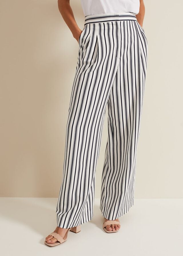 Navy / White Phase Eight Selene Striped Wide Legs Trousers | 5031GTQRV