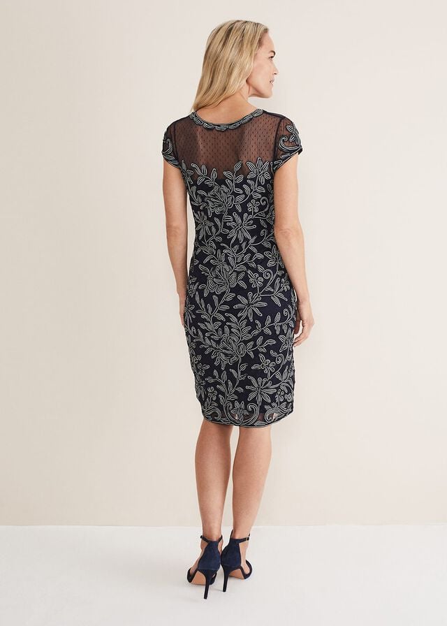 Navy / White Phase Eight Zila Tapework Dress | 0746TIGXN