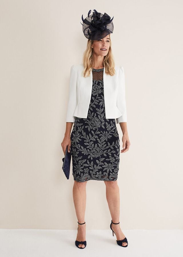Navy / White Phase Eight Zila Tapework Dress | 0746TIGXN
