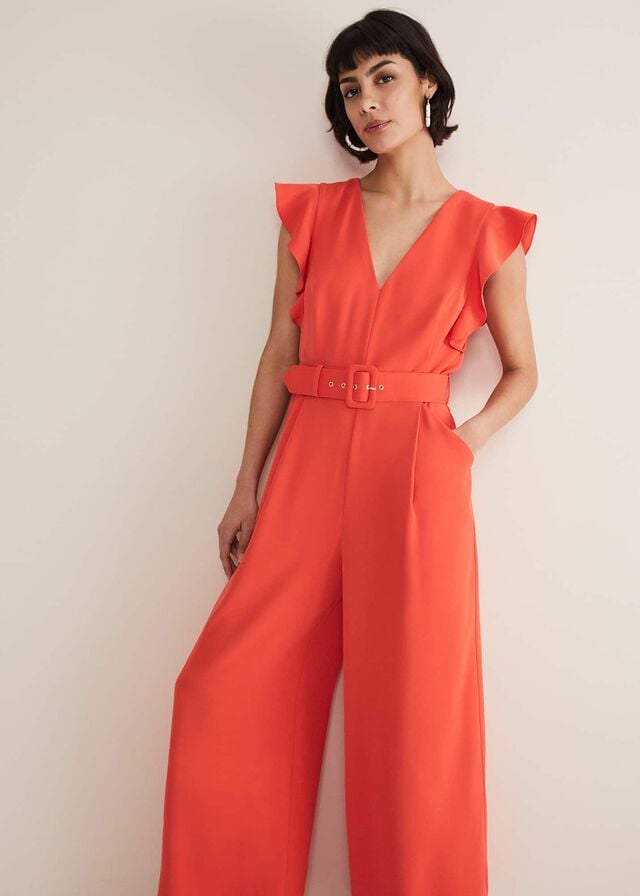 Orange Phase Eight Kallie V Neck Frill Jumpsuit | 6213LNXCZ