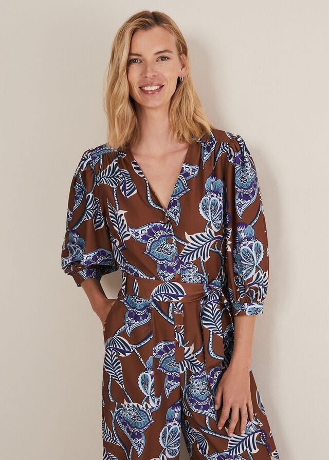 Orange / Burgundy Phase Eight Erin Printed Cropped Leg Jumpsuit | 2150JRGEO