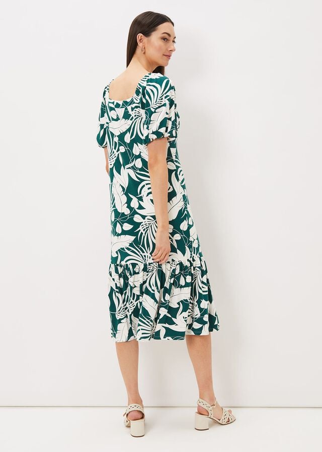 Peacock Phase Eight Aayra Palm Print Midaxi Dress | 7341LDGFV