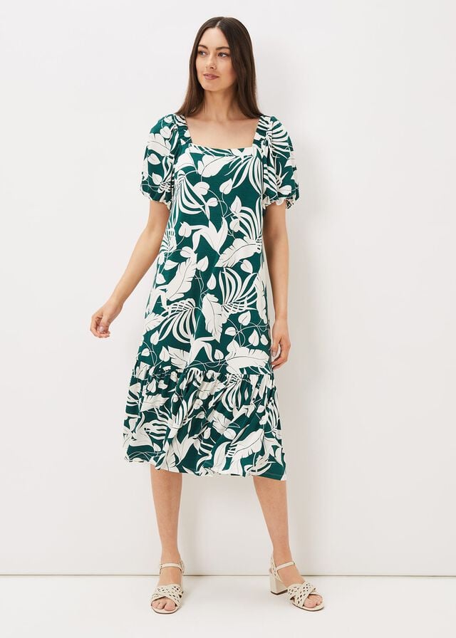Peacock Phase Eight Aayra Palm Print Midaxi Dress | 7341LDGFV