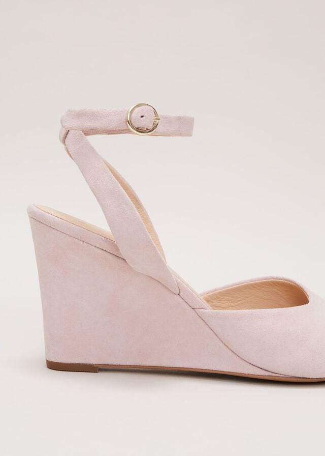 Pink Phase Eight Ankle Strap Peep Toe Wedge Heels | 2879NQMSO