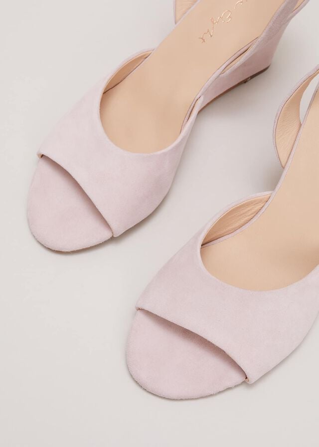 Pink Phase Eight Ankle Strap Peep Toe Wedge Heels | 2879NQMSO